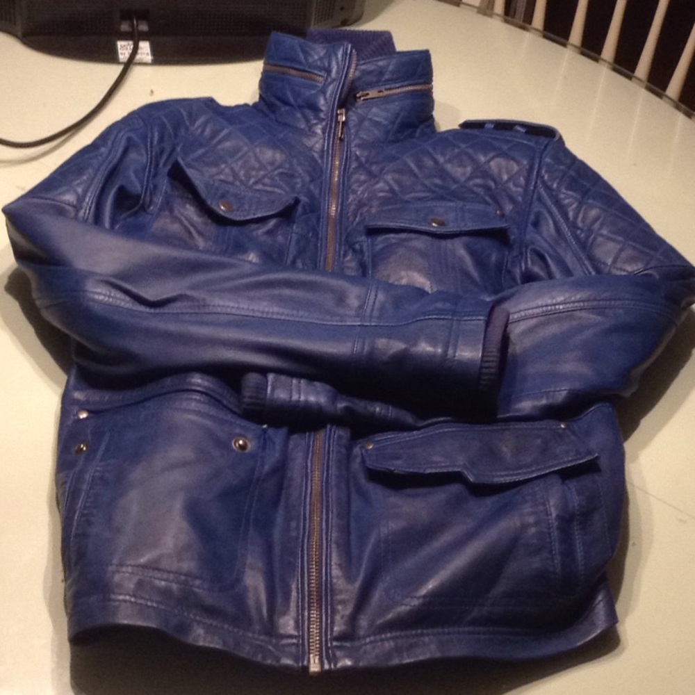 Fancy blue leather utility jacket